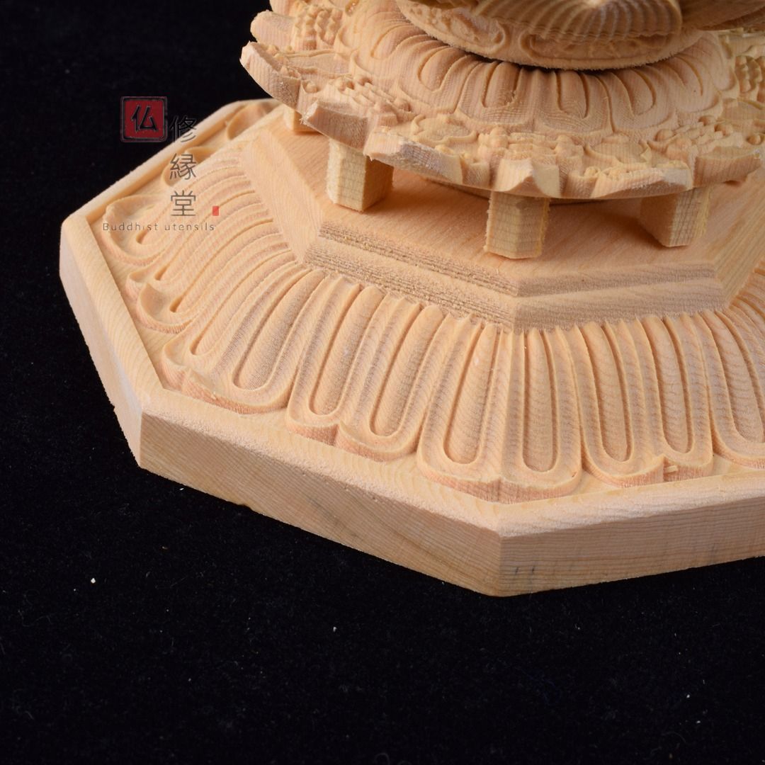 修縁堂】珍品 木彫仏像 准提菩薩座像 准提仏母 彫刻 一刀彫 天然木檜材 
