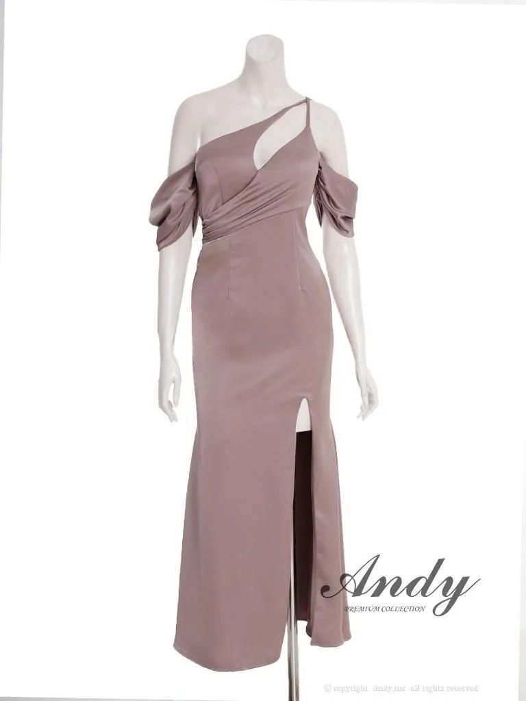 Sベージュ OF05 ON2993-MOC-2509 ANDY アンディ ワンショル バストカットアウト オフショル スリット クロスストラップ ロングドレス キャバドレス