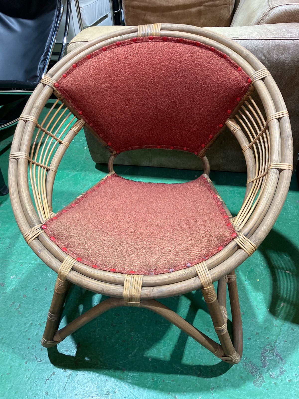 ヴィンテージ ラタン 籐 アームチェア イス モダン 昭和レトロ 籐家具꧂ラタンリクライニングチェア いす イス 椅子 昭和レトロ