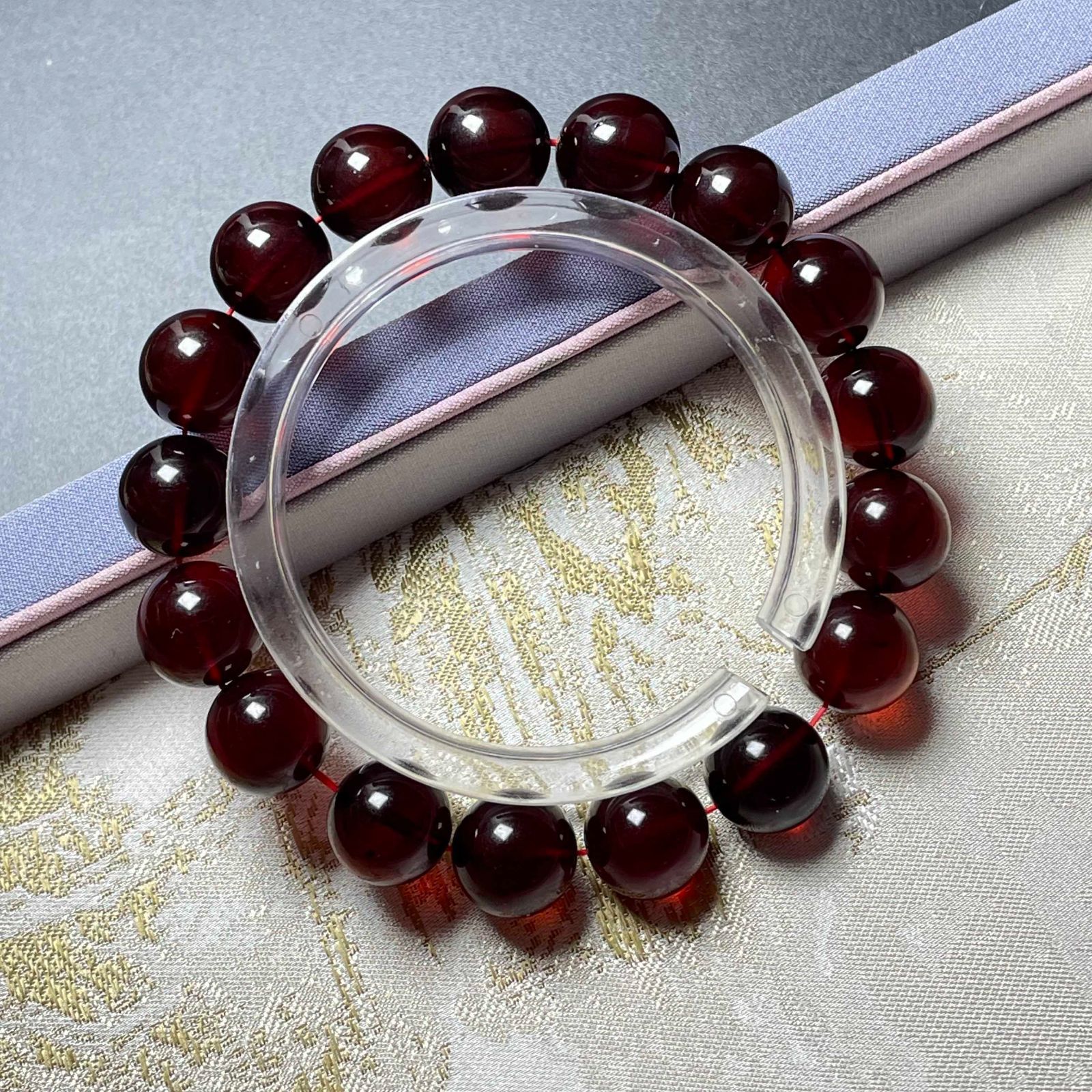 極上美品☆【レッドアンバー・琥珀】☆ブレスレット 天然石A 11.3-11.7