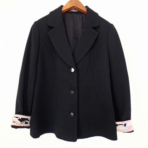 anc レオナール LEONARD ジャケット 38 黒 シンプル 日本製 レディース