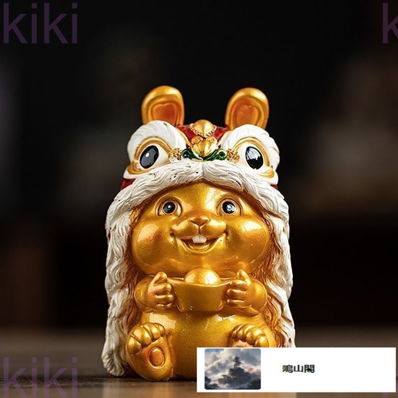 新品未使用】 兎 うさぎ 獅子 ライオン 置物 オブジェ 干支 金色
