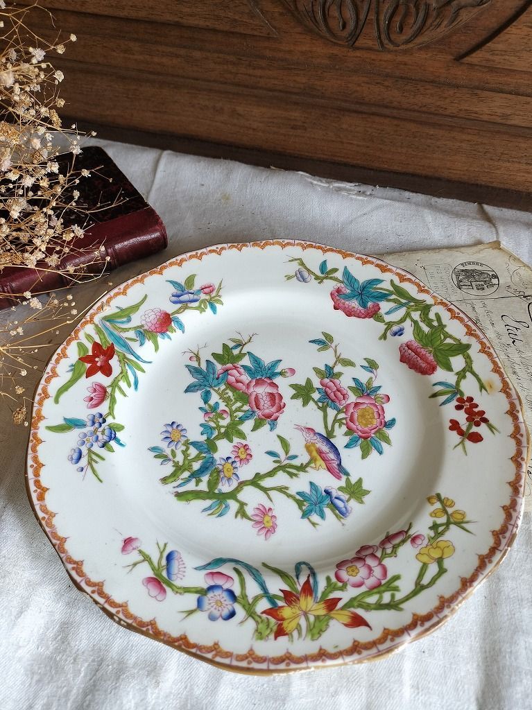 フランス アンティーク イギリス ミントン 絵付き 22.5㎝ 陶器