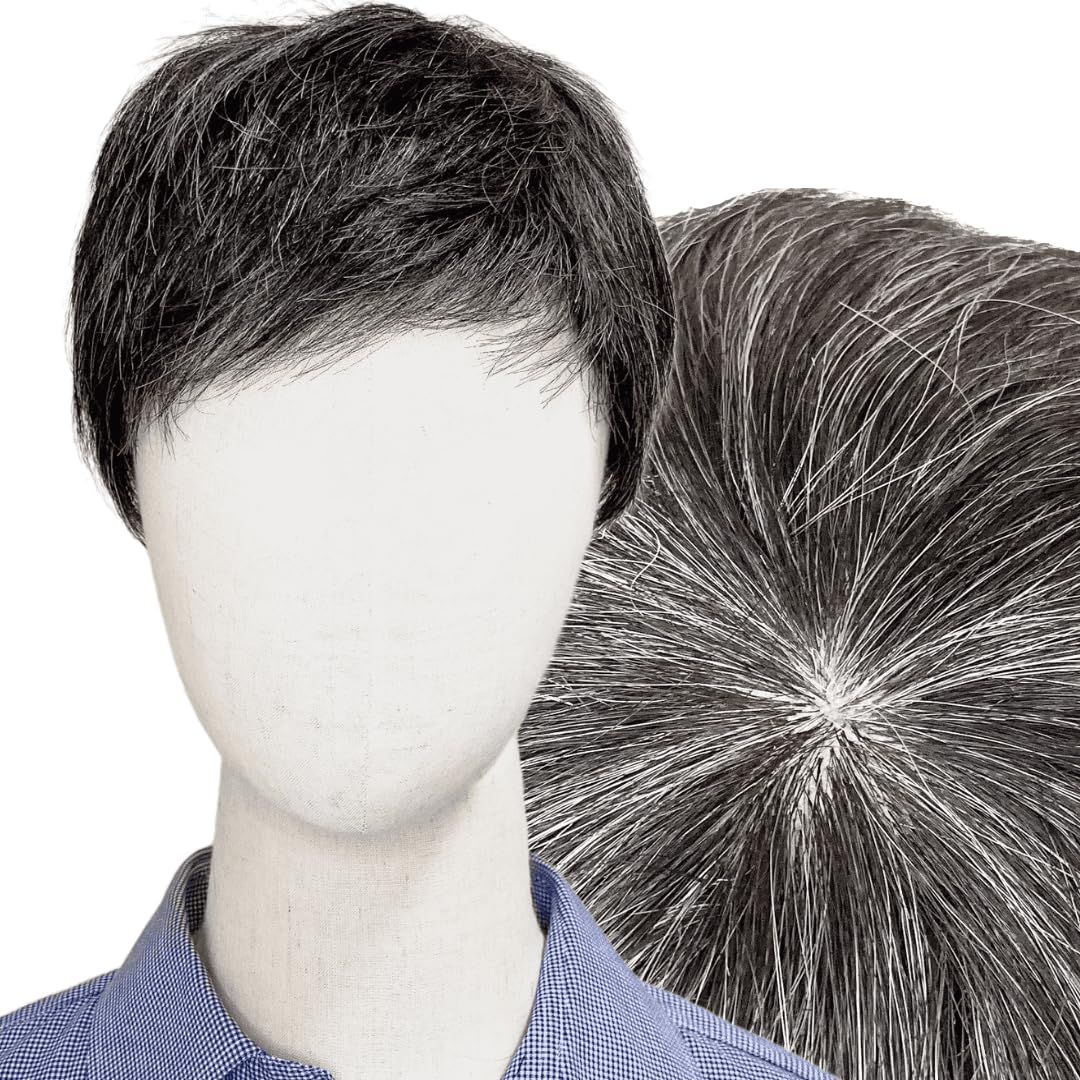 私元気柔らかフィット通気性部分ウィッグ7×10cm髪の長さ20cm自然黒