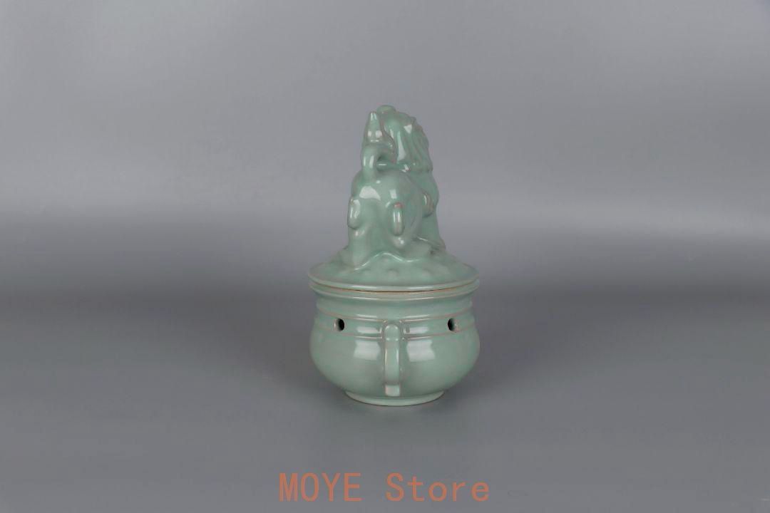 宋汝窯開片釉獅子蓋薫香炉 景徳鎮 陶磁器 装飾品 現代工芸品