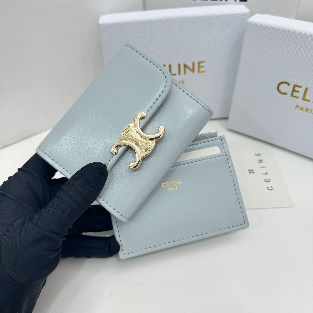 本日限定価格✨ CELINE セリーヌ 財布 三つ折り財布 トリオンフ 氷河ブルー