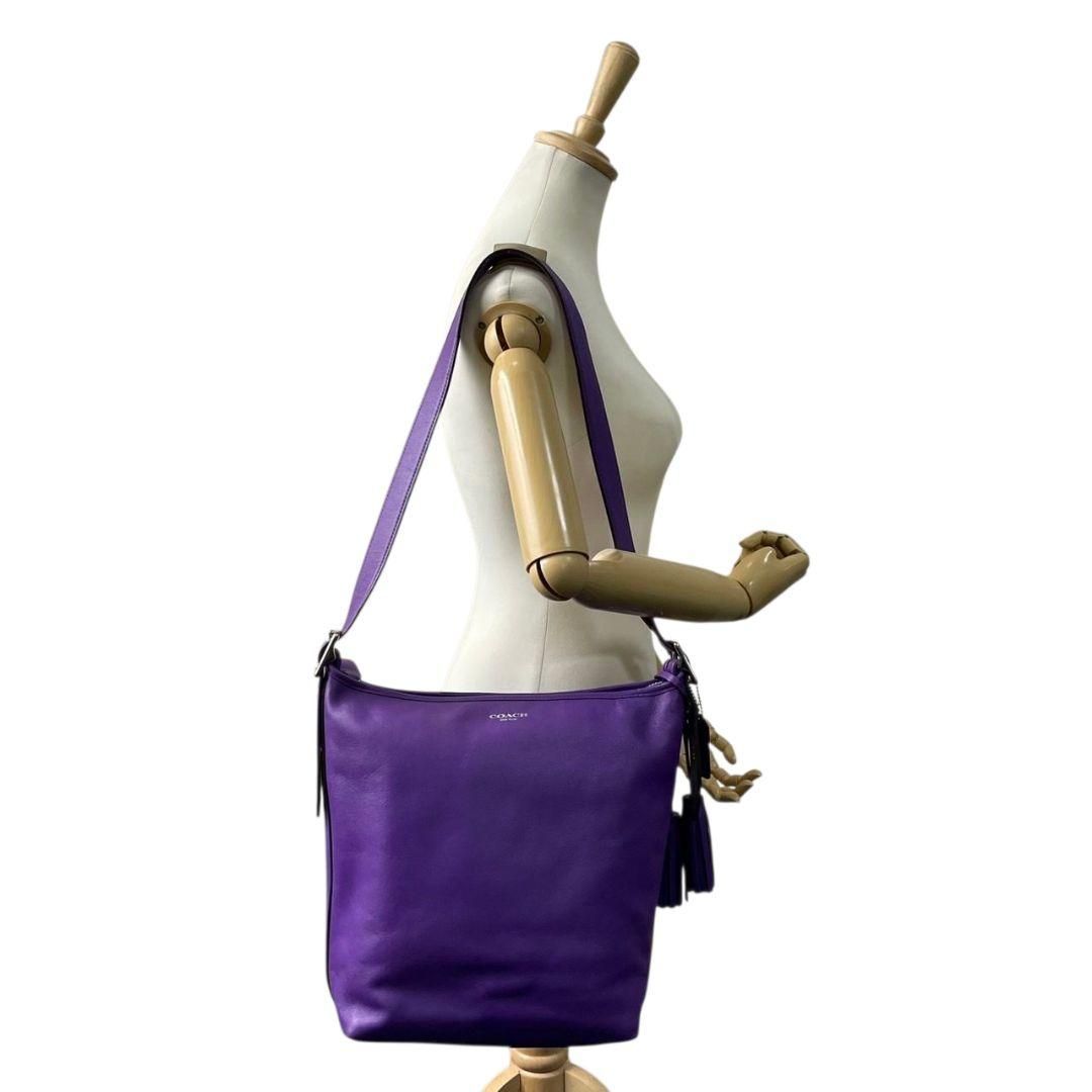 美品 コーチ ショルダーバッグ パープル レガシー ワンショル レザー  