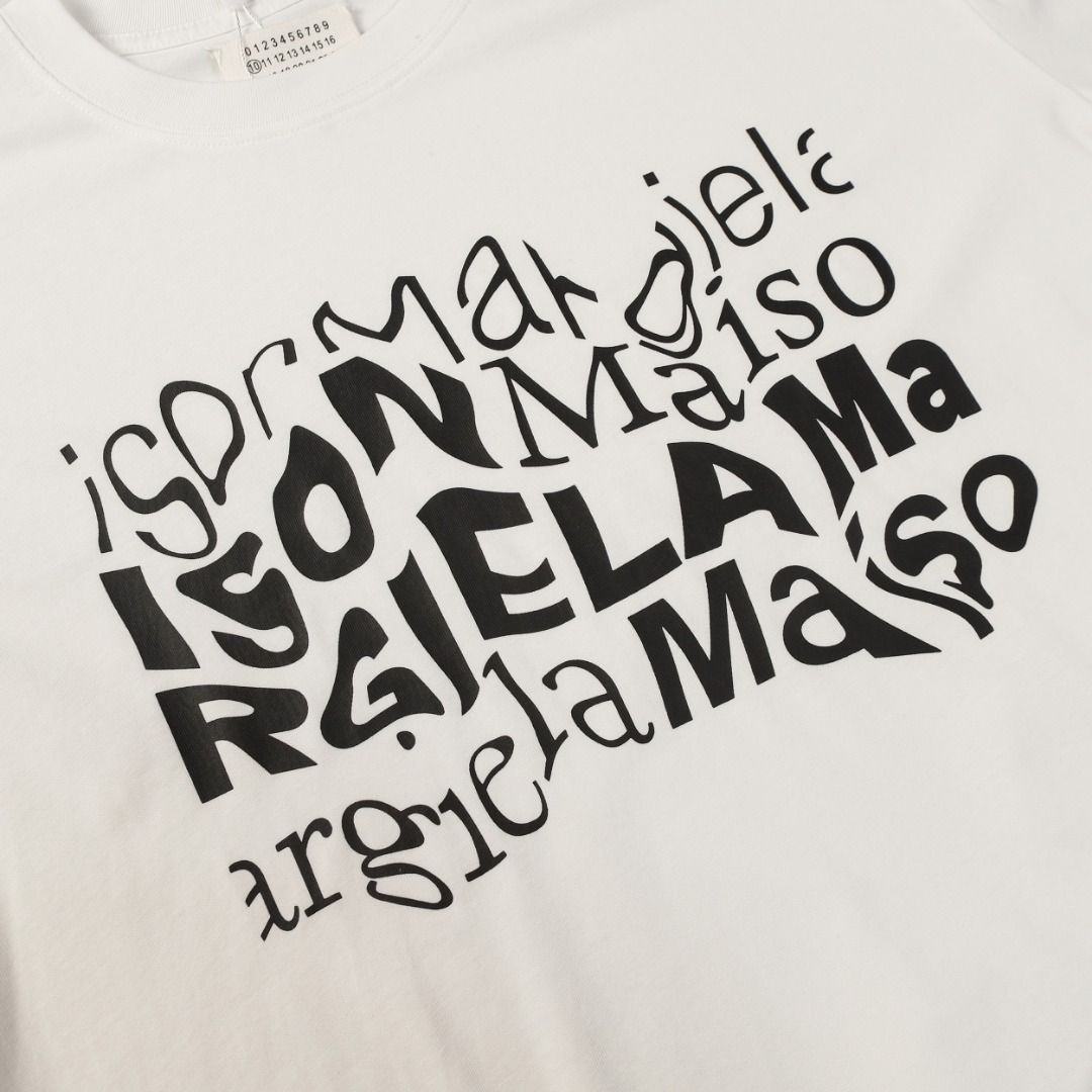 Maison Margiela メゾン マルジェラ Tシャツ プリント コットン シャツ 半袖 ゆったり オーバーサイズ ブラック ホワイト S M L XL