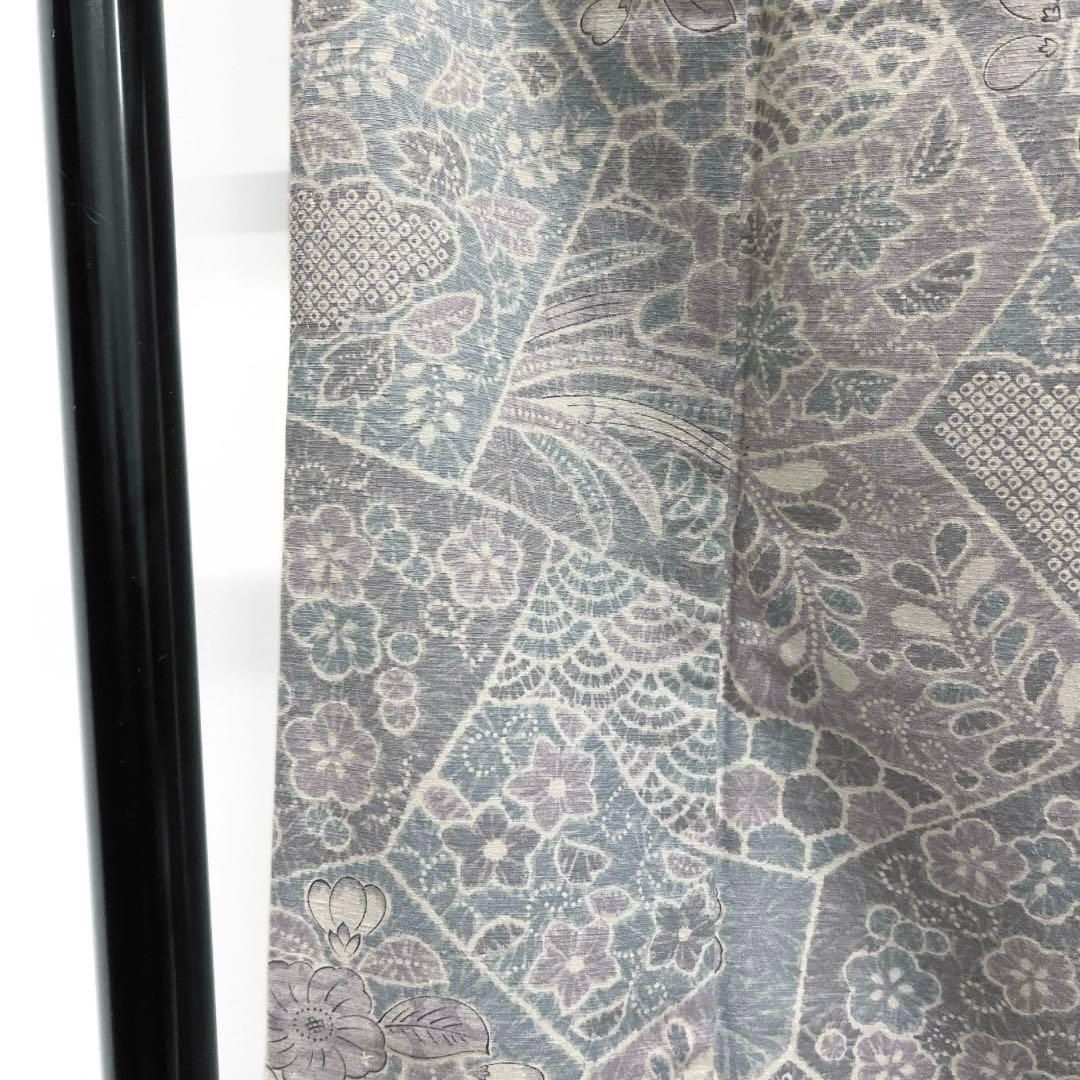 小紋結城紬単衣辻ヶ花裂取りくすみカラー着物093w d 