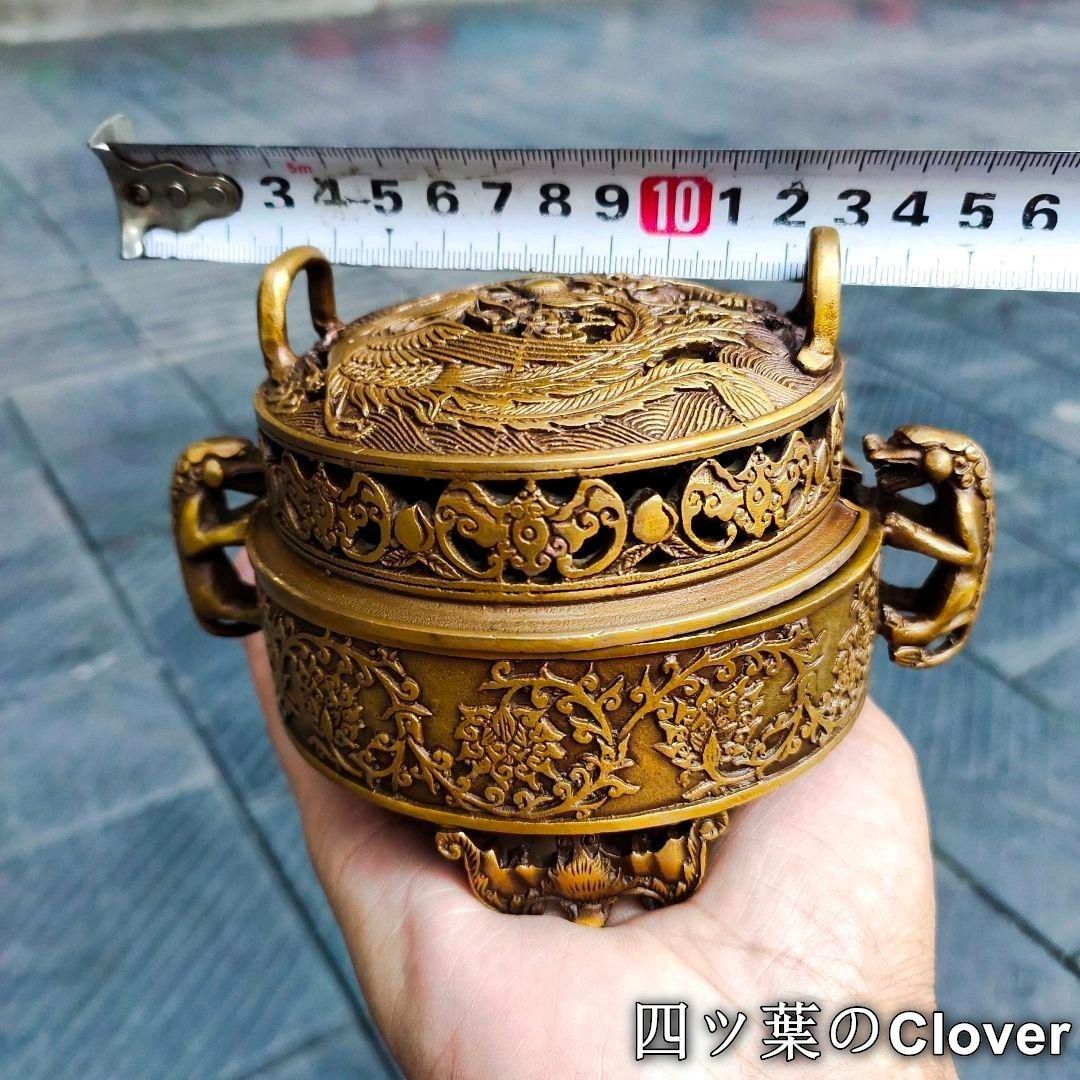 銅製 蘇工如意三足炉 盤香炉 檀香炉 茶道具 香道具 装飾品 工芸品 置物