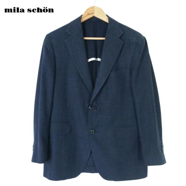 80%OFF 訳あり 新品 ミラショーン mila schon ジャケット 46C MJK1418 AB5サイズ ネイビー メンズ テーラード 2ボタン ウール×シルク×リネン サイドベンツ 春夏 842-03M