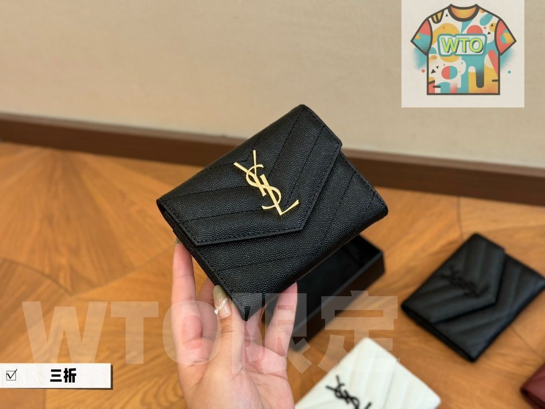 イヴ?サンローラン キャビアレザー ミディアムウォレット 13×10cm フルレザー ボックス付き | ♥品 -WT0輸入