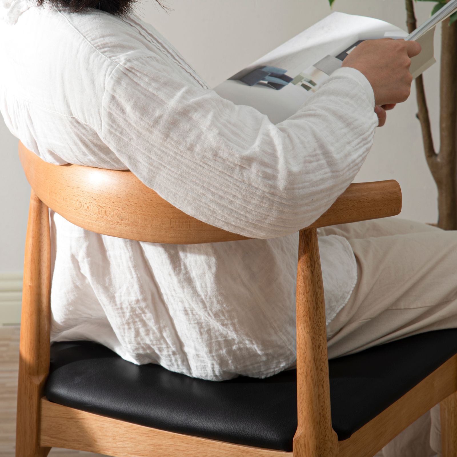 数量限定セール」ナチュラル+ブラック ダイニングチェア 椅子 木製 PU