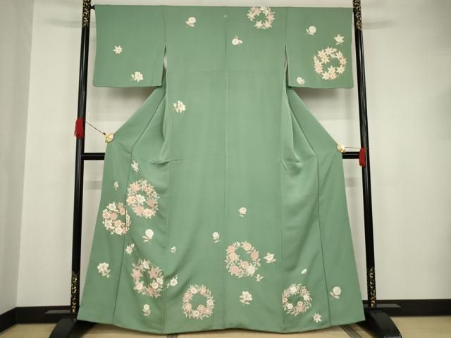 【上品】⭐️金彩訪問着⭐️草花文様⭐️螺鈿⭐️縮緬⭐️ 平和屋着物○訪問着 駒刺繍 花丸文 金彩 正絹 逸品 AAAT2290ck