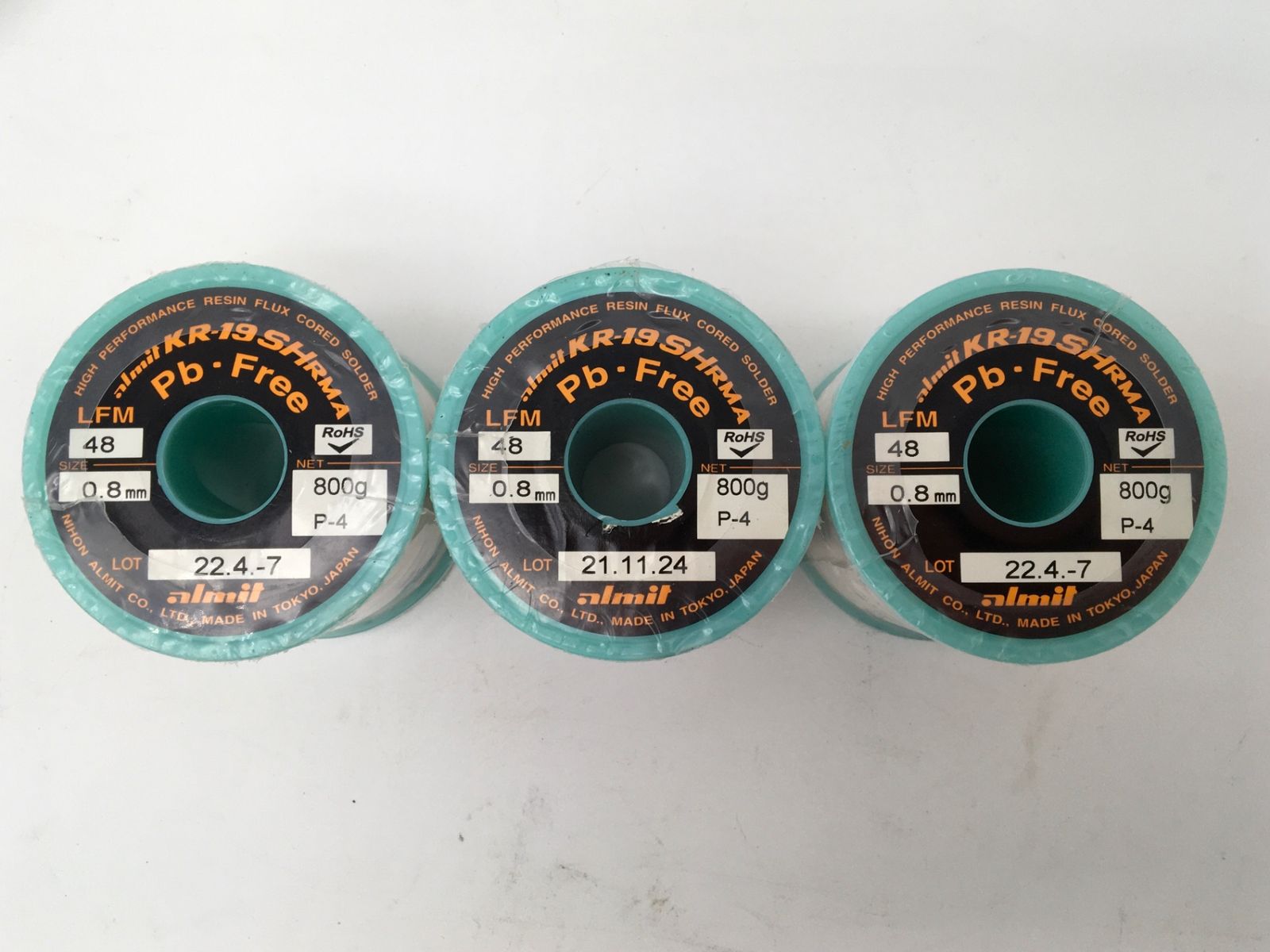 日本アルミット アルミット 鉛フリーやに入りはんだ 0.8ｍｍ 800ｇKR19SHRMA-LFM48 3個セット ITRC1TS17PPY エコツール知立店 M02