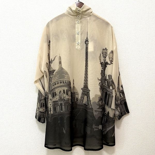 美品ババグーリ コットンシルク総柄 長袖ワイド チュニック ワンピース ブラウン 美品ババグーリ コットンシルク総柄 長袖ワイド チュニック