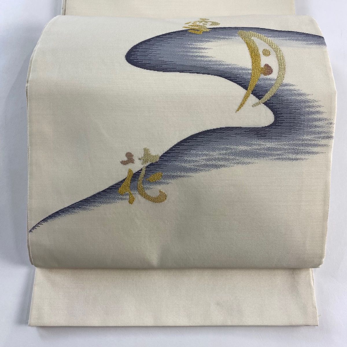 袋帯 祥園 落款 雪月花 金糸 ベージュ お太鼓柄 正絹