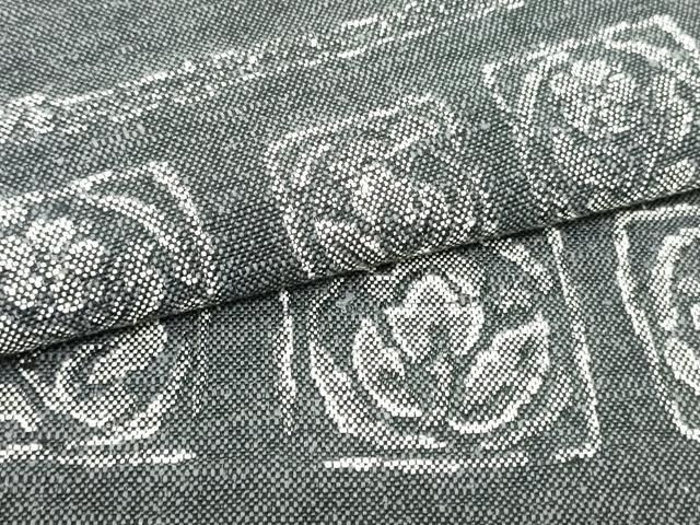 平和屋着物○八寸名古屋帯 紬地 草花横段文 藤煤竹色 正絹 逸品 未使用