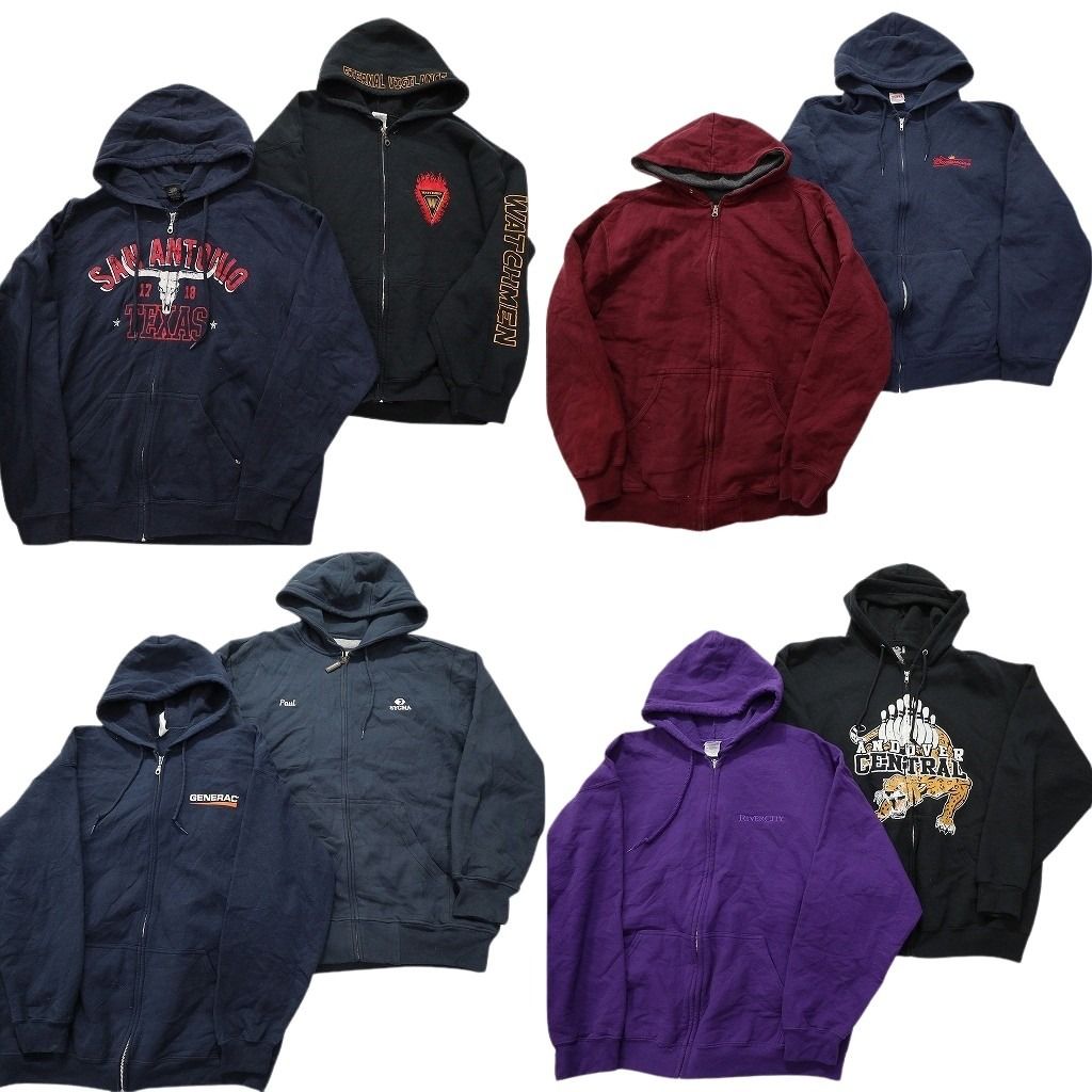 古着卸 まとめ売り フルジップパーカー  スウェット 8枚セット (メンズ XL /2XL /3XL )無地 英文字プリント ワンポイント 中古 古着 MY0248