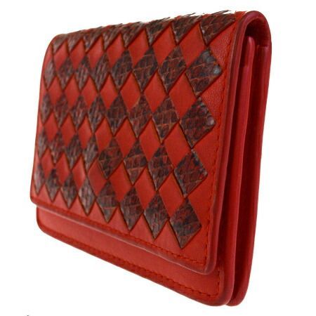 Bottega Veneta レザー名刺入れ レッド 中古】 中美品 ボッテガヴェネタ BOTTEGA VENETA イントレ
