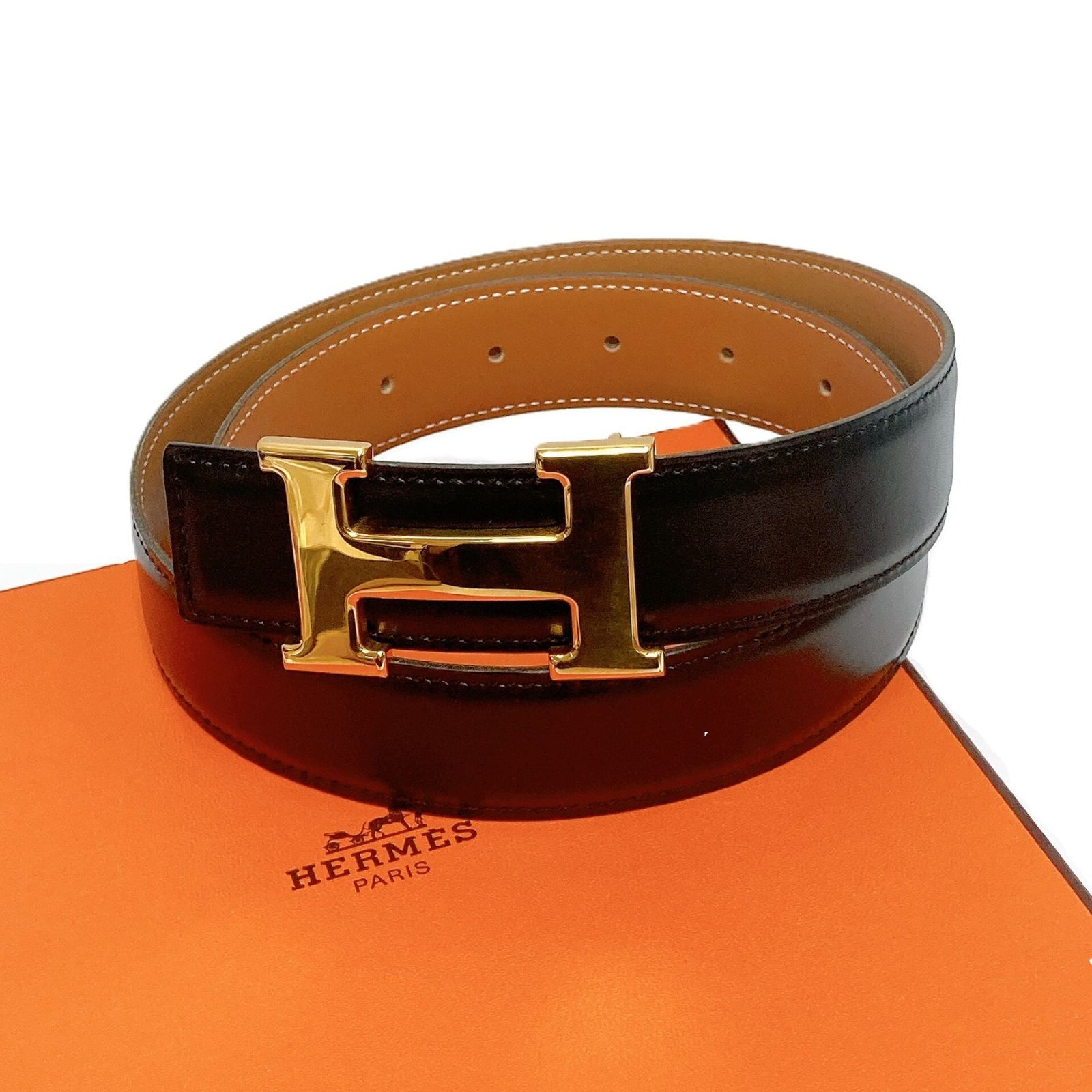 HERMES エルメス Hベルト コンスタンス リバーシブル ブラウン×ブラック レザー ゴールド金具 〇Y刻印 133 - メルカリ