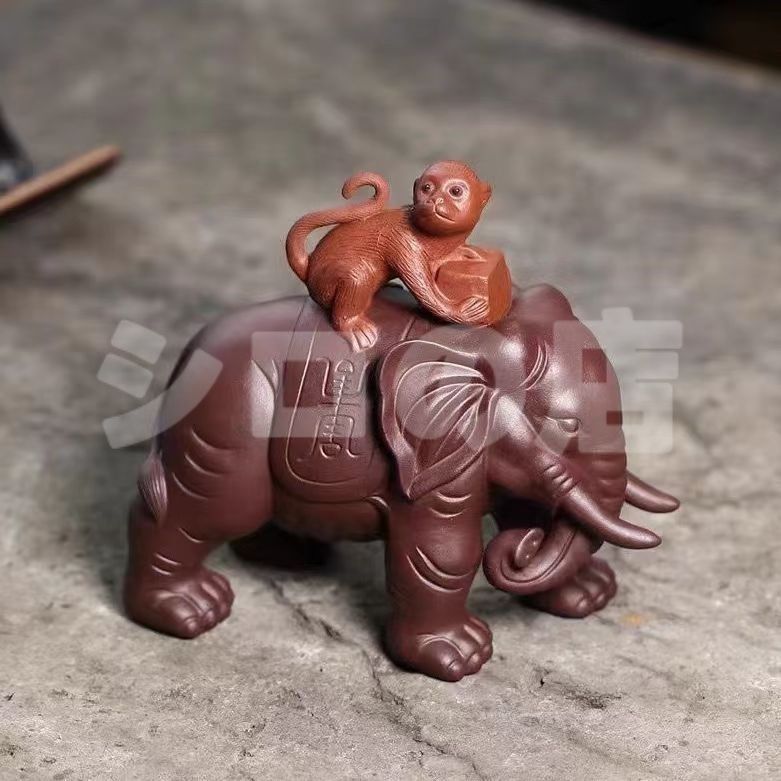 象 ゾウ 猿 サル 置物 オブジェ 紫砂 富 繁栄 樹脂素材 感 運 開運 商売繁盛 インテリア 玄関 リビング 風水 縁起物 贈り物 プレゼント オフィス