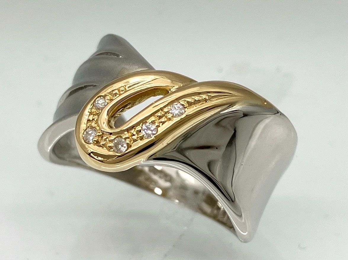 Pt900／K18／＃12.5-13／7g／ダイヤ0.03ct／徳力／コンビリング