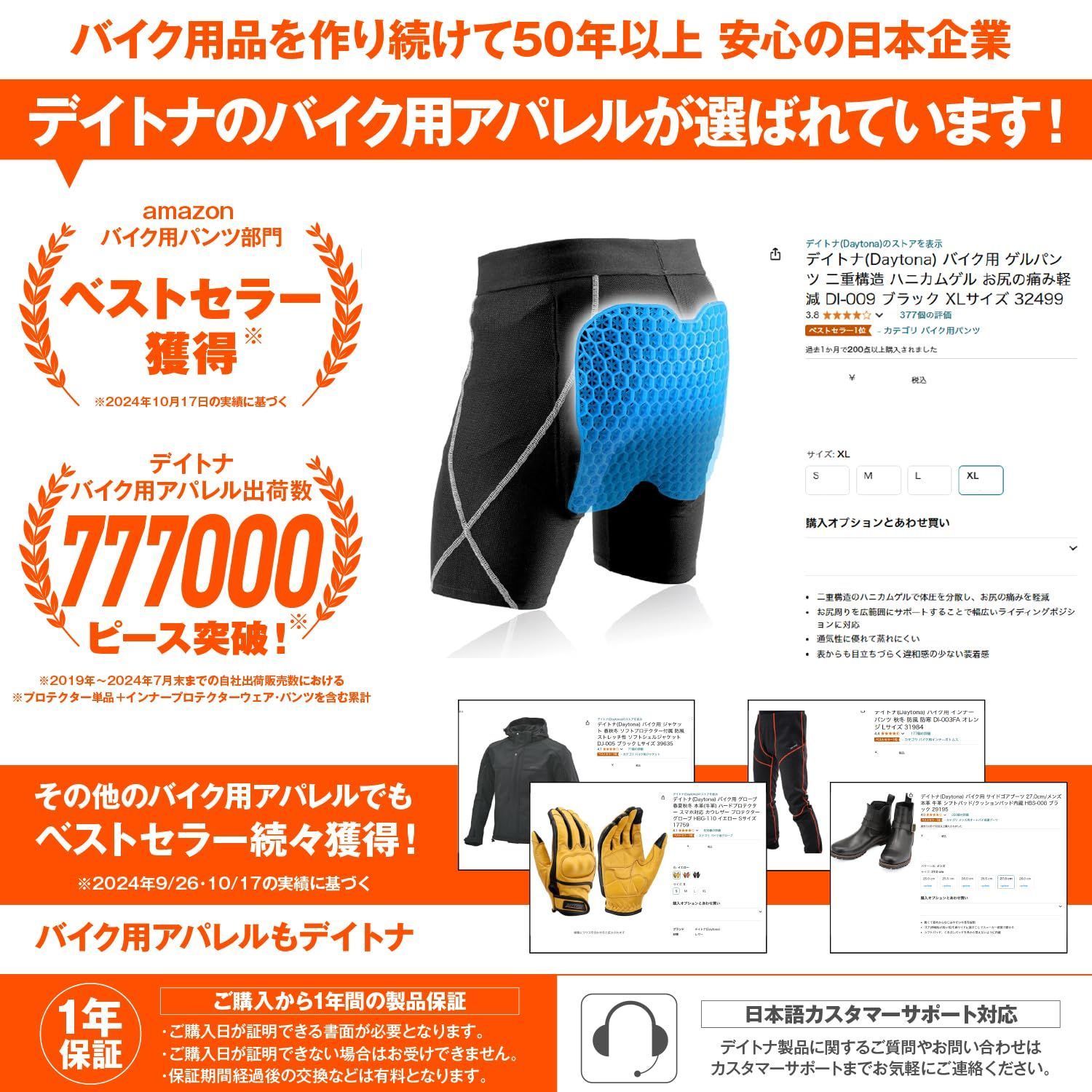 DAYTONA(デイトナ) DI-009 ゲルパンツ ブラック S 32496 バイク