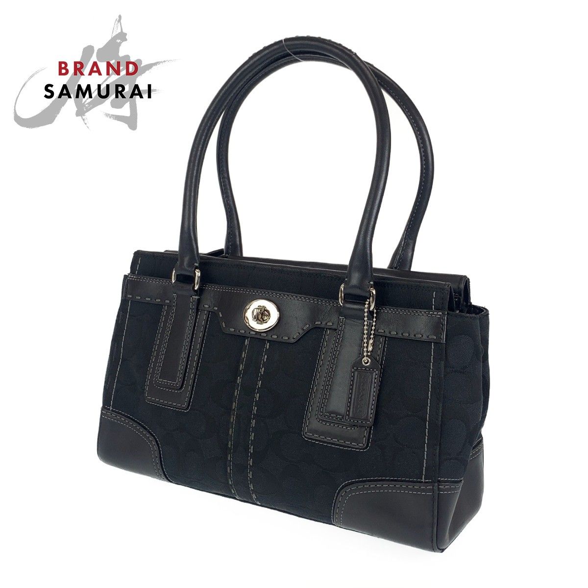 COACH コーチ シグネチャー ブラック 黒 シルバー金具 キャンバス