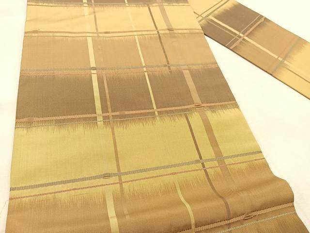平和屋着物◎全通柄九寸名古屋帯 格子柄 正絹 逸品 未