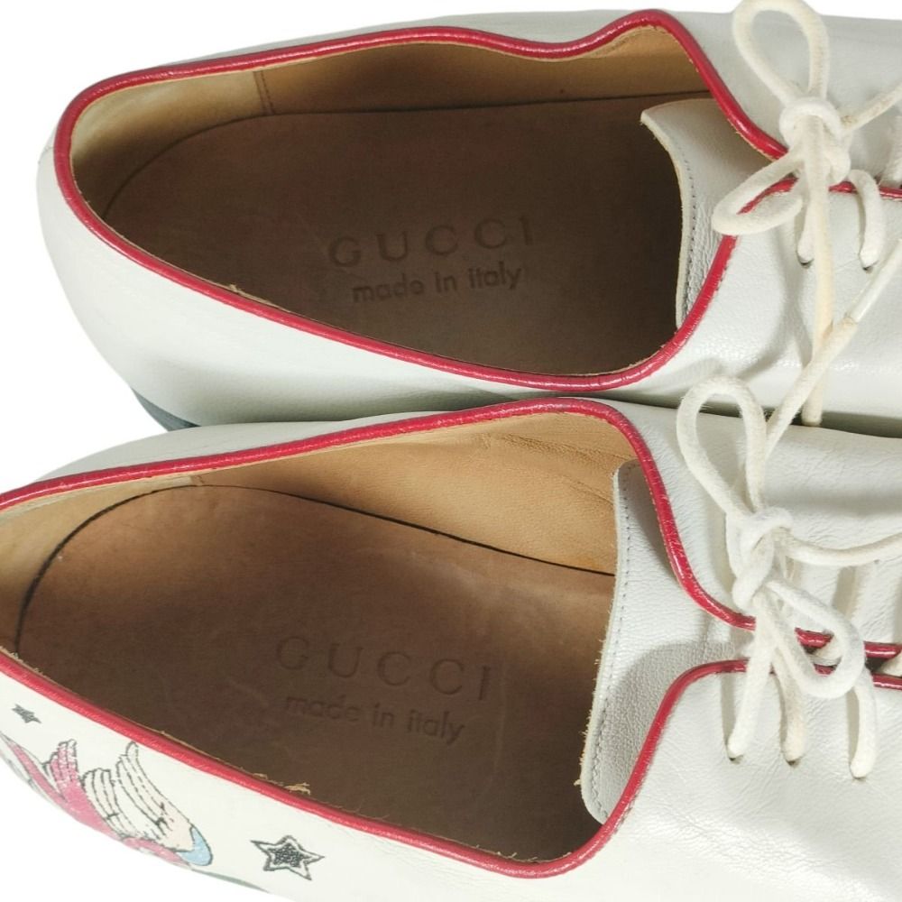 モカシン・デッキシューズ 良品 名作 GUCCI グッチ タトゥーコレクション レザー マーメイドペイント ホールカット シューズ 211712 42EJ 27㎝相当 ホワイト メンズ 古着 中古 USED 上品な見た目