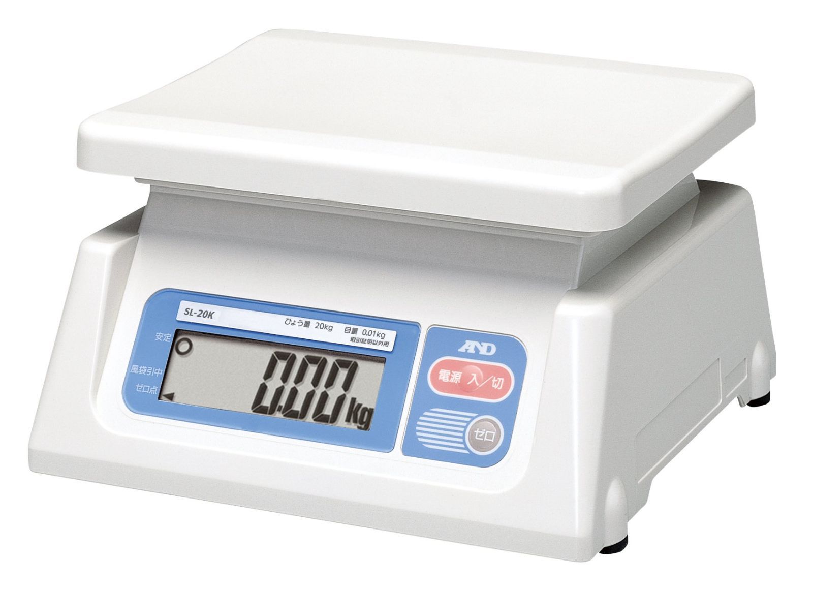 A-D デジタルはかり SL-20K ≪ひょう量 20kg 最小表示 0.01kg 皿寸法 230 W *190 D mm 検定無≫ 計量法準拠製品