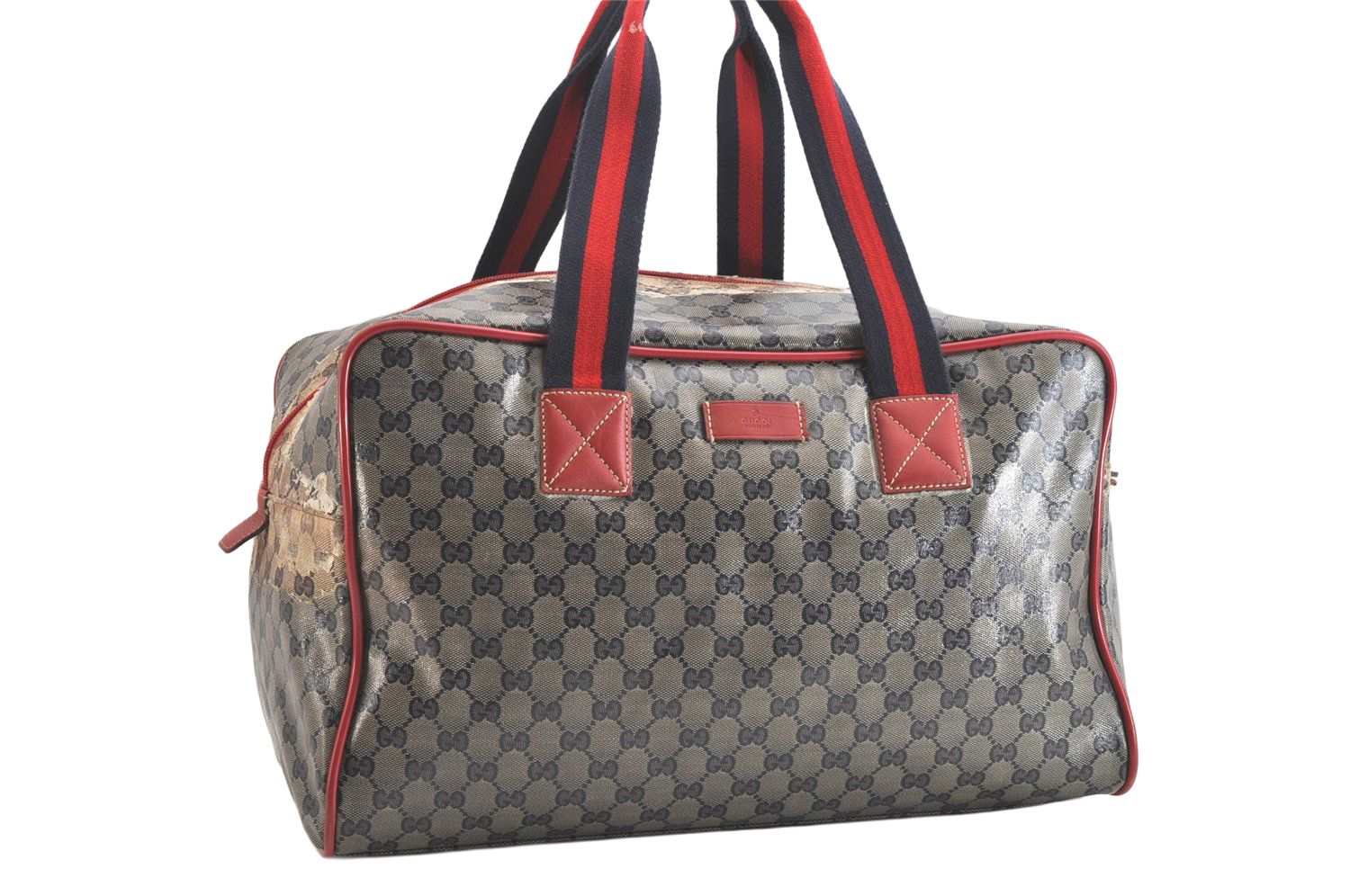 GUCCI グッチ シェリーライン GG クリスタル ボストンバッグ ピーブイシー レザー 153240 ネイビー 2806N