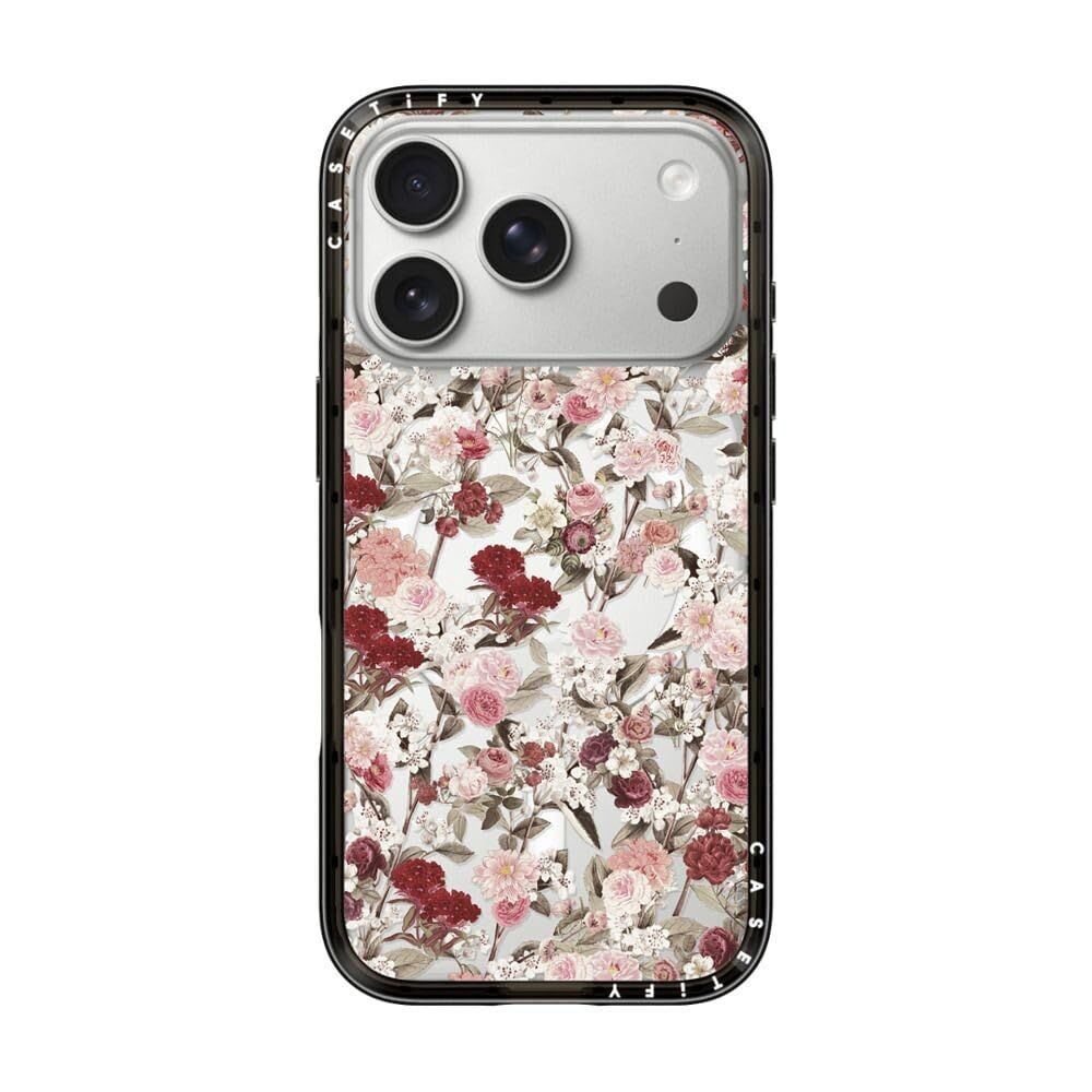 商品 CASETiFY コンパクト iPhone 17 Pro ケース MagSafe対応|薄型 軽量|耐衝撃 - VINTAGE FLOWER MONDAY - クリア ブラック