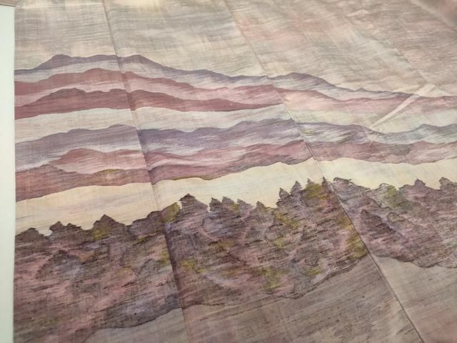 平和屋着物○能州紬 絲藝苑 上島洋山 訪問着 樹林風景 正絹 逸品  