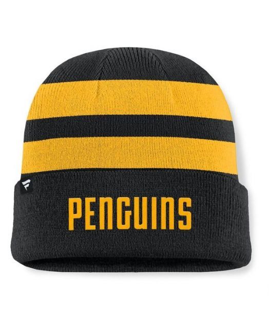 ファナティクス メンズ 帽子 Men s Black G Pittsburgh Penguins Fundamental Swipe Stripe Cuffed Knit Hat