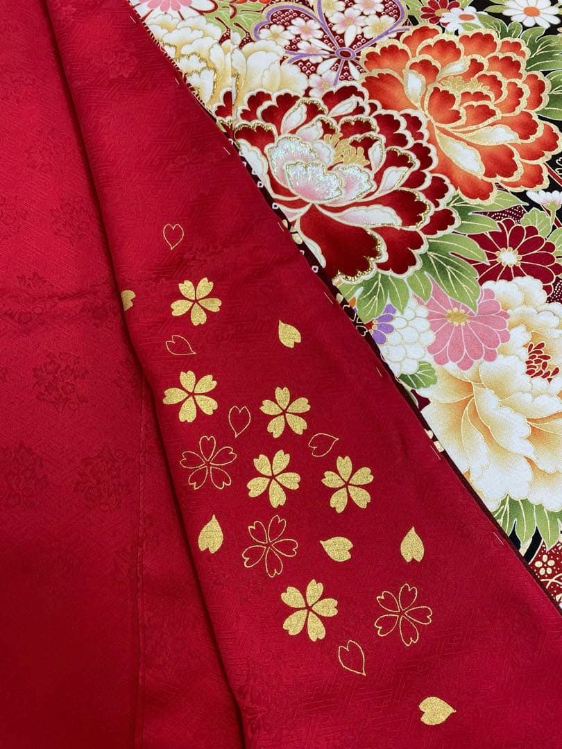 振袖 仮絵羽 舞台衣装 金彩 刺繍 紋意匠 正絹 未仕立て品 八掛付き 