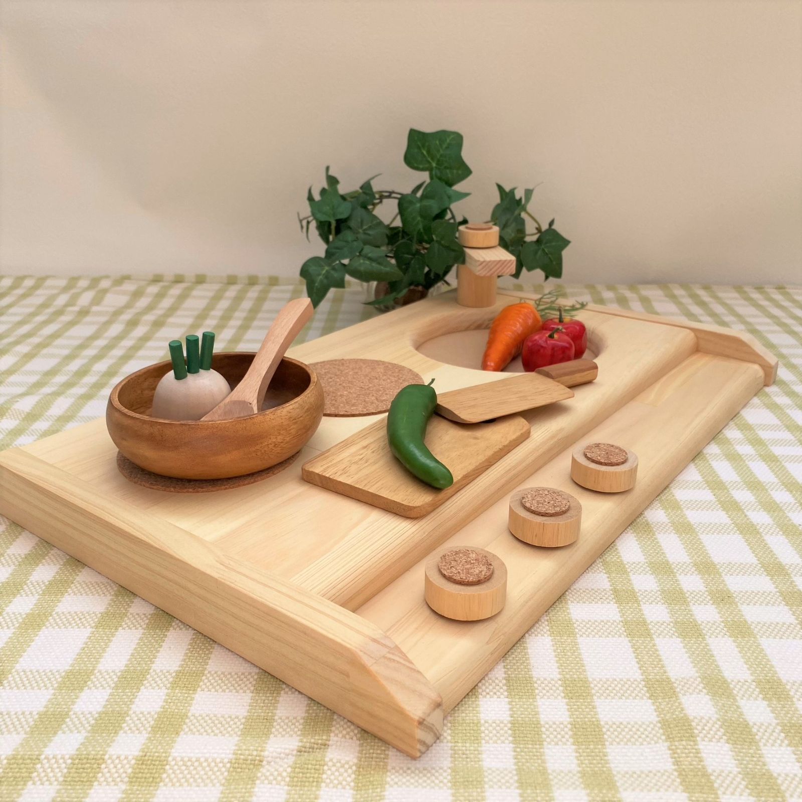 pap&mam オリジナル木製手作り　キッズデスク＆おままごとキッチン　ベンチ付 Amazon | pap&mam 2way おままごとキッチン デスク | セット