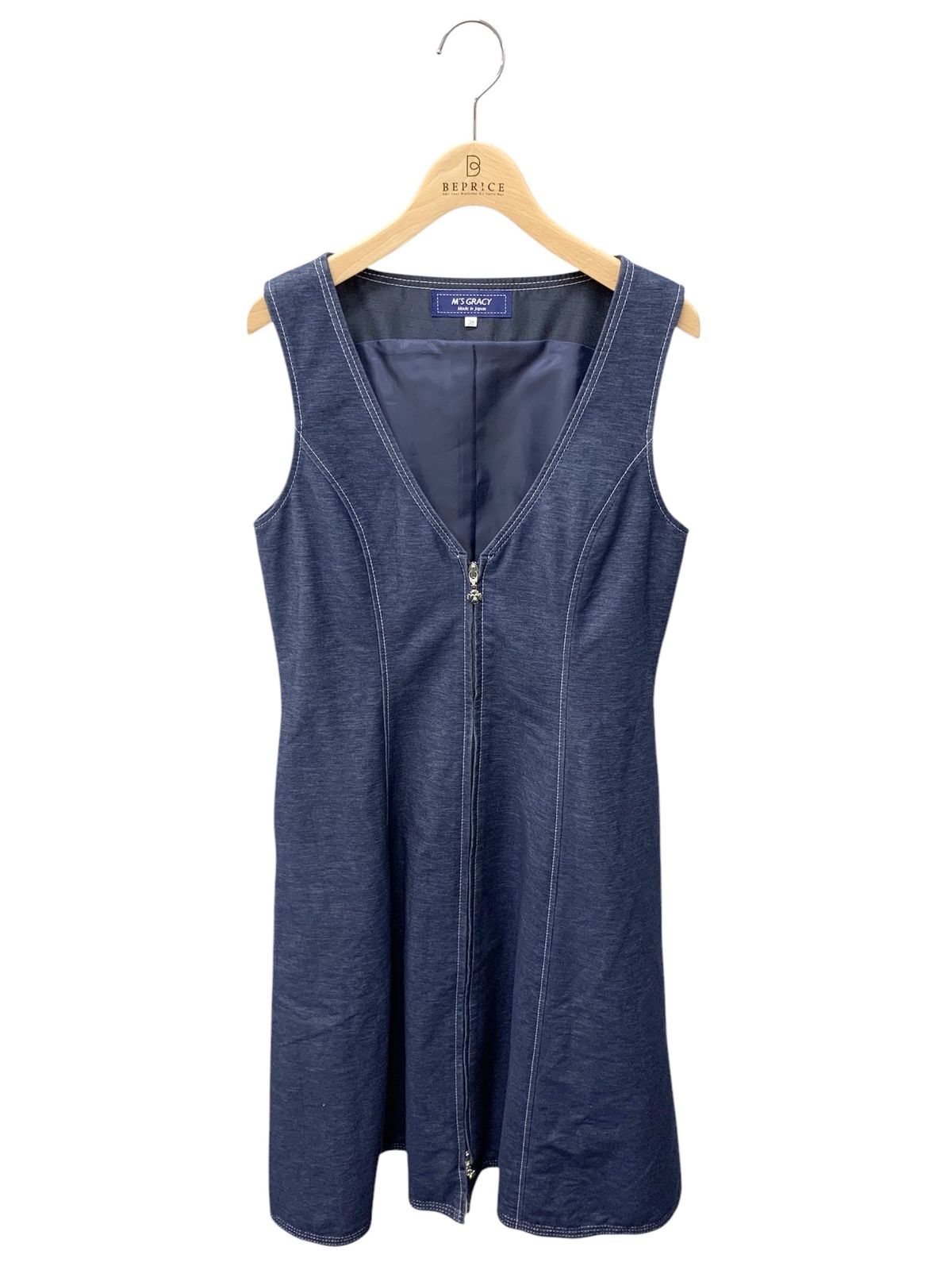 エムズグレイシー 411106 ワンピース 38 ネイビー デニムライク ジップ