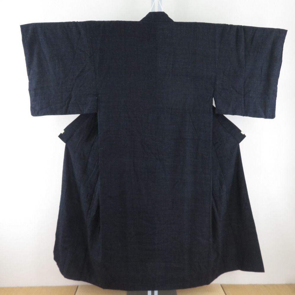 男着物 紬 アンサンブル 袷 黒青色 正絹 男性用きもの メンズ 仕立て