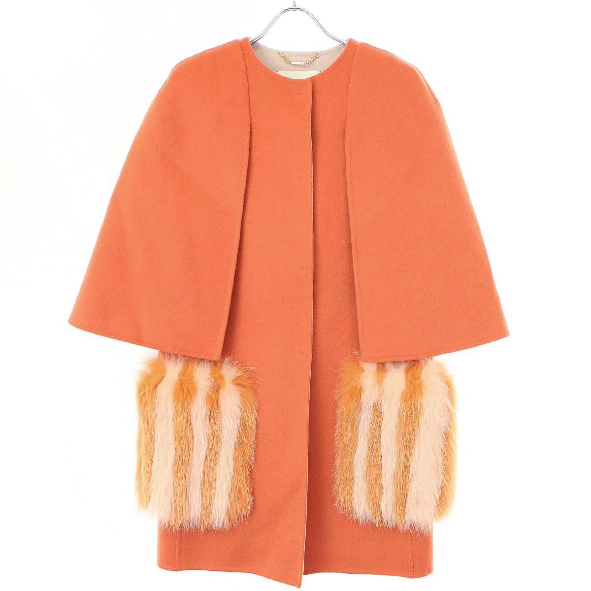FENDI コート フェンディ フォックスファー ウール 38サイズ オレンジ FENDI コート フェンディ フォックスファー ウール 38サイズ