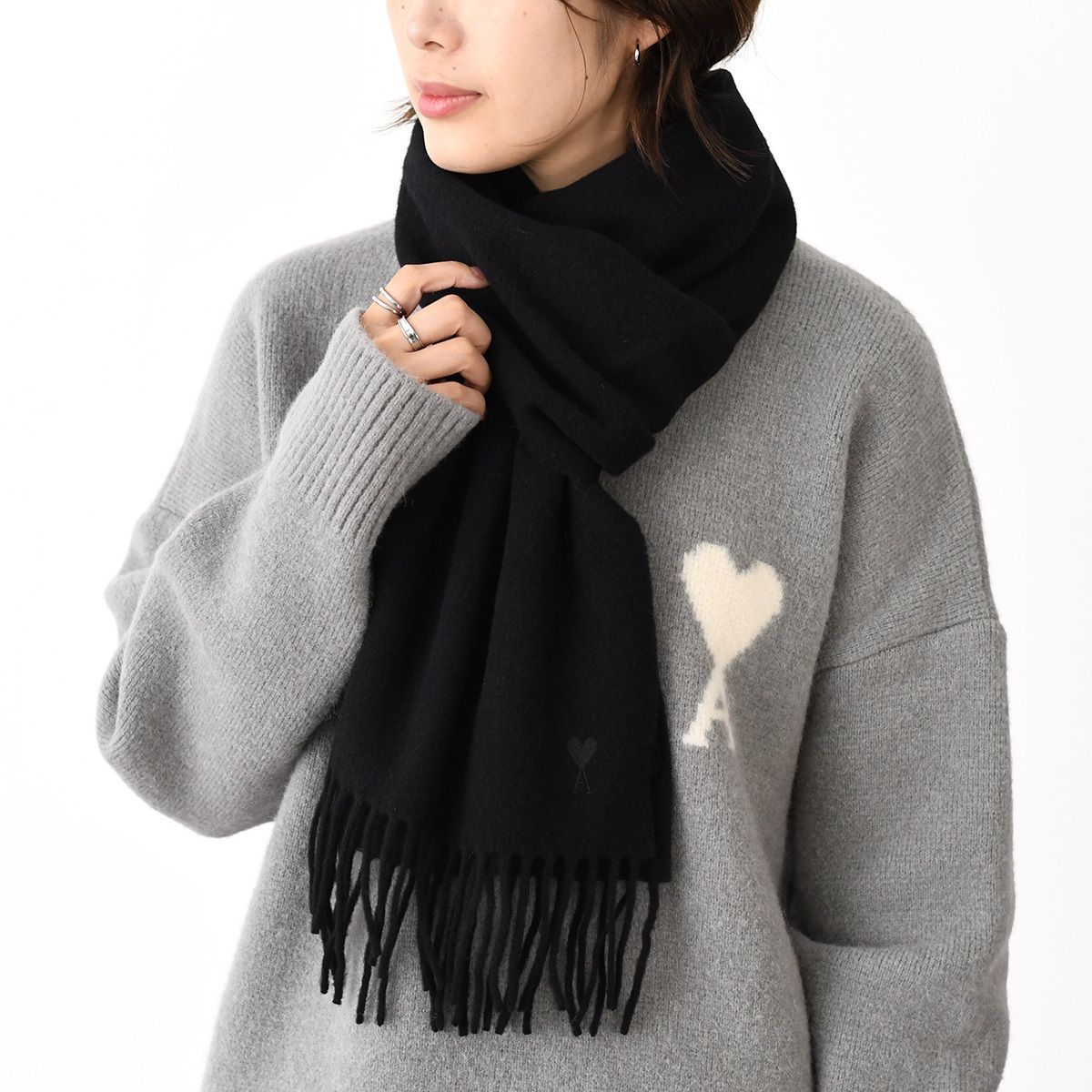 AMI DE COEUR ウール フリンジスカーフ AMI DE COEUR ウール
