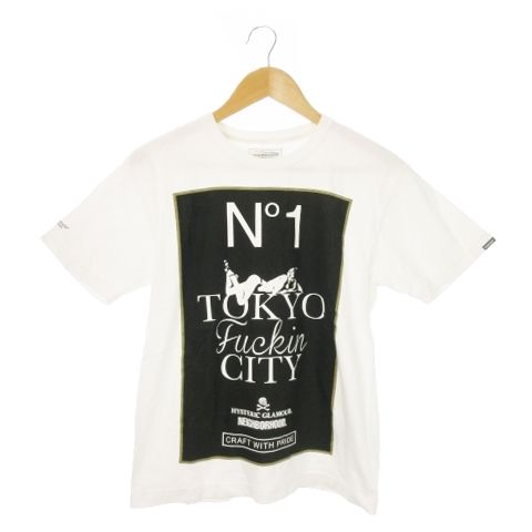 NEIGHBORHOOD × HYSTERIC GLAMOUR 半袖Tシャツ コットン プリントデザイン ロゴ S 白 ホワイト