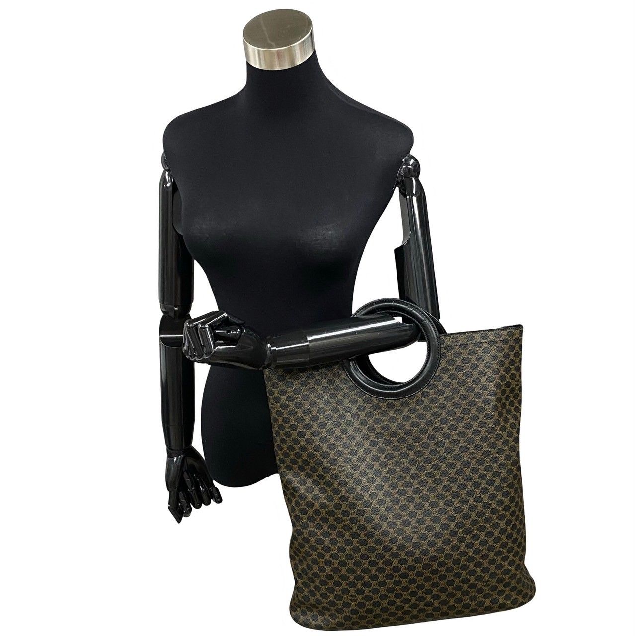 極 美品 CELINE セリーヌ マカダム ブラゾン サークルロゴ ハンドル 