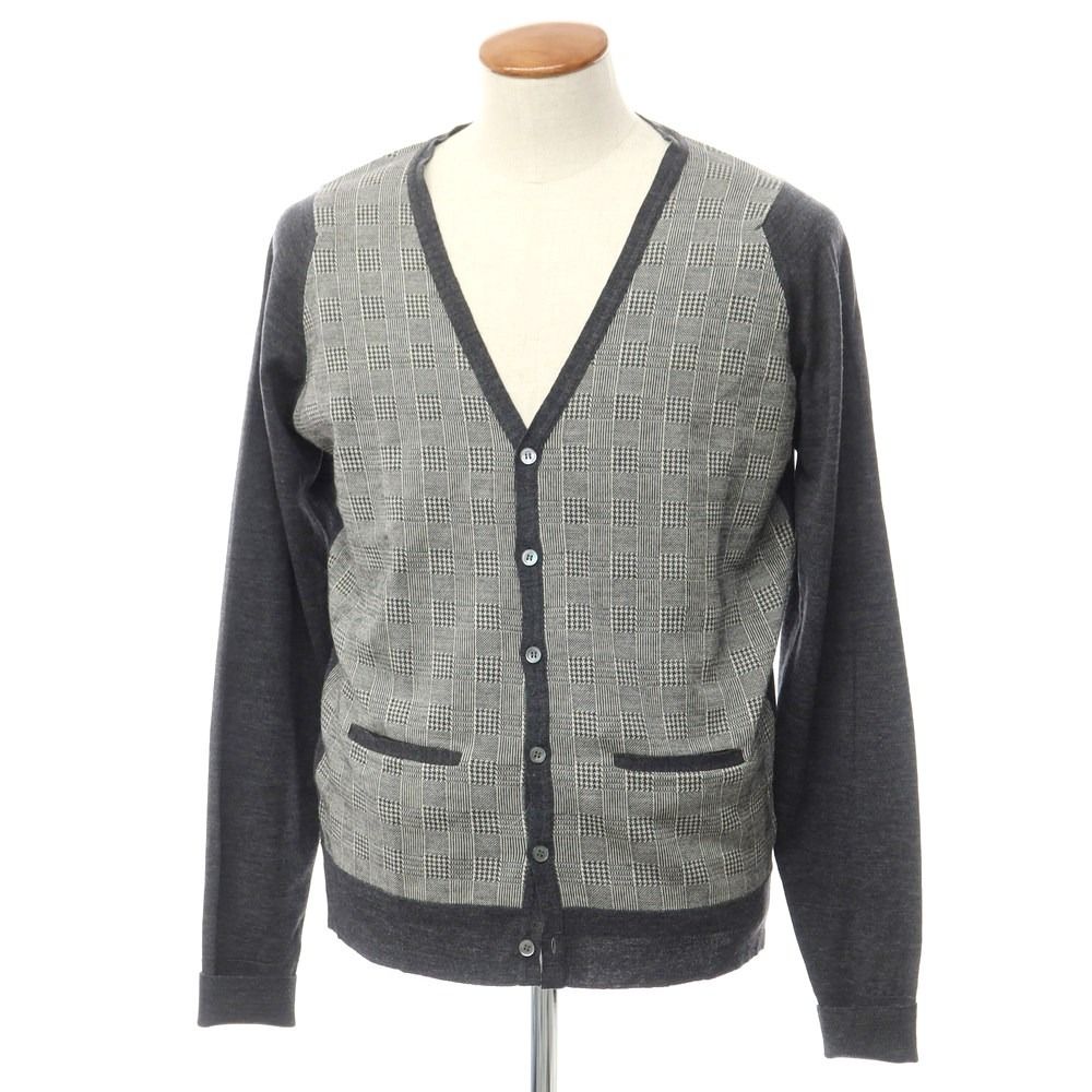【中古】ジョンスメドレー JOHN SMEDLEY ウール カーディガン グレーxホワイト【サイズM】【メンズ】