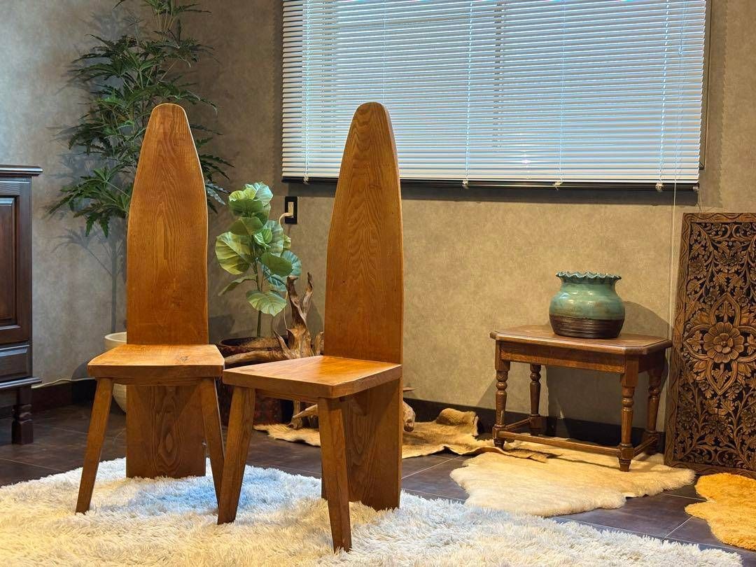 希少　レトロ　無垢材　ヴィンテージ　カフェ　店舗什器　ハイバックチェア　ユニーク ① 希少 レトロ 無垢材 ヴィンテージ カフェ 店舗什器