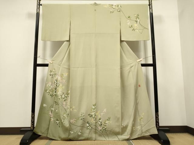 平和屋着物▽京加賀糸目友禅作家 山崎巌 訪問着 枝花文 暈し染め