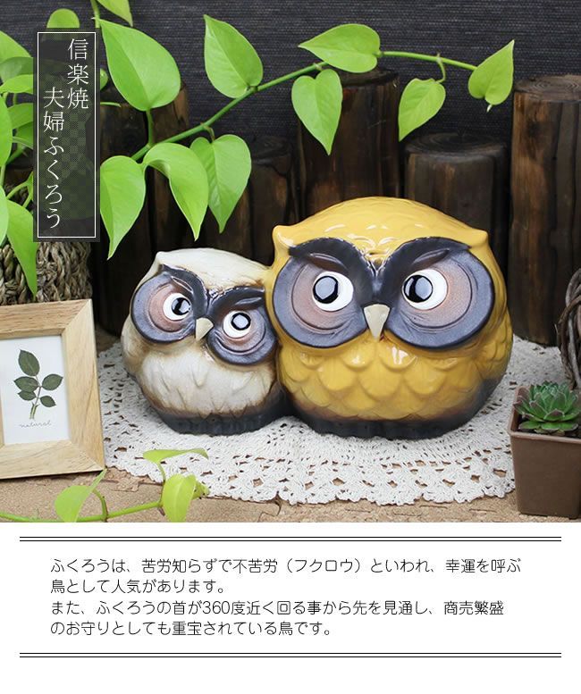 夫婦ふくろう!信楽焼 梟 ふくろう置物 陶器フクロウ 信楽焼き