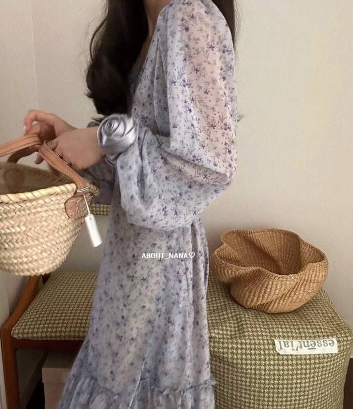 春夏 おしゃれ 上品 長袖 ワンピース ワンピース 春 夏 レディース 花柄 長袖 Vネック ボリューム袖