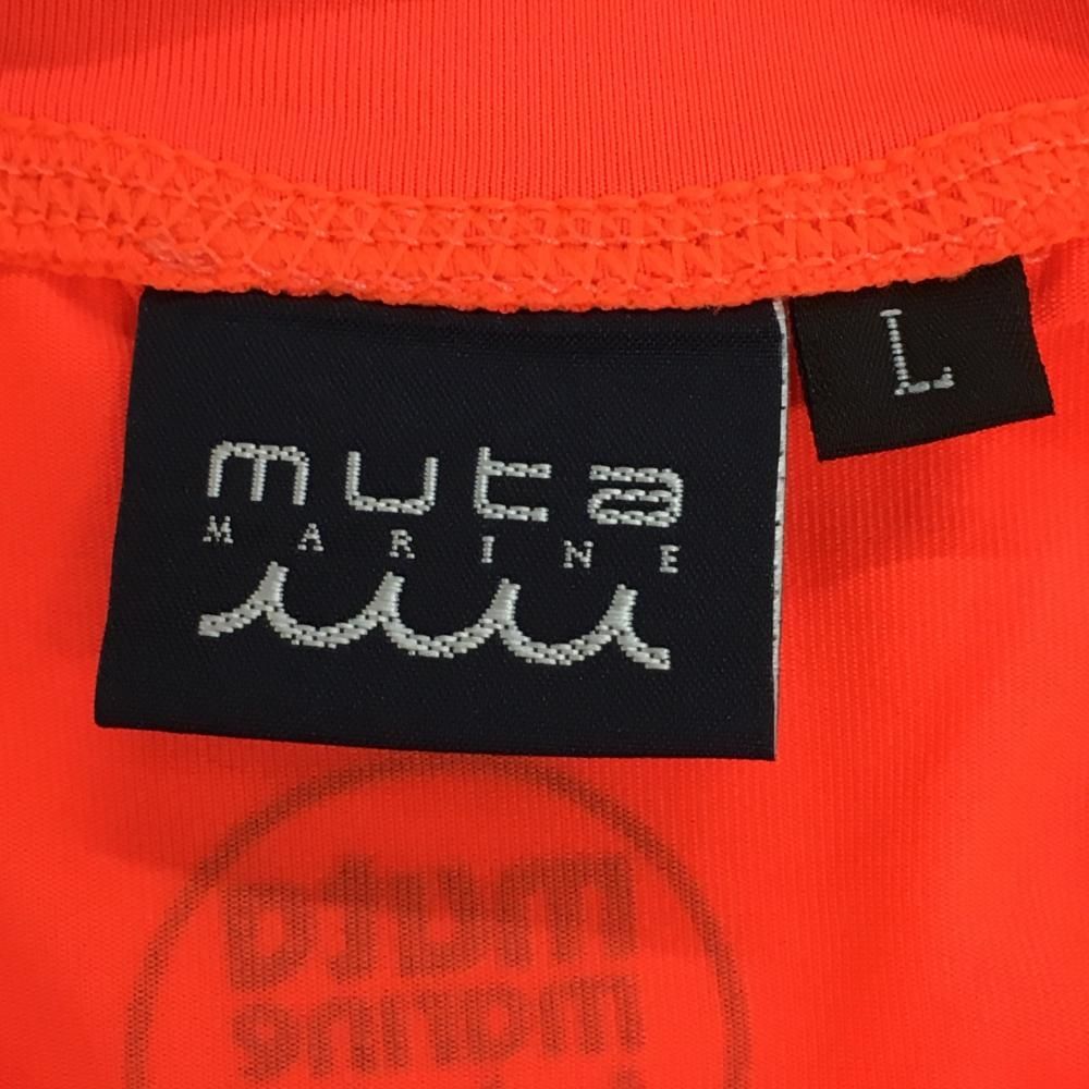 【超美品】ムータマリン 半袖シャツ オレンジ×ネイビー ビッグプリント メンズ L ゴルフウェア muta